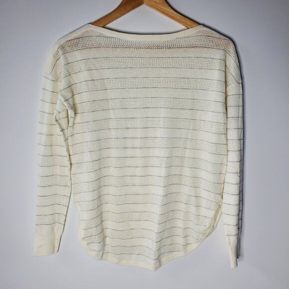 Athleta Mix It Up Sweater Athletic Cotton Linen Top Striped Ivory Size Small - Picture 3 of 8